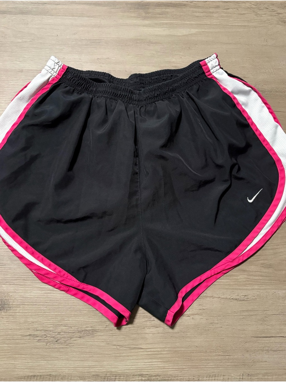 Nike Women's Black Athletic Shorts with Pink and White Trim size L